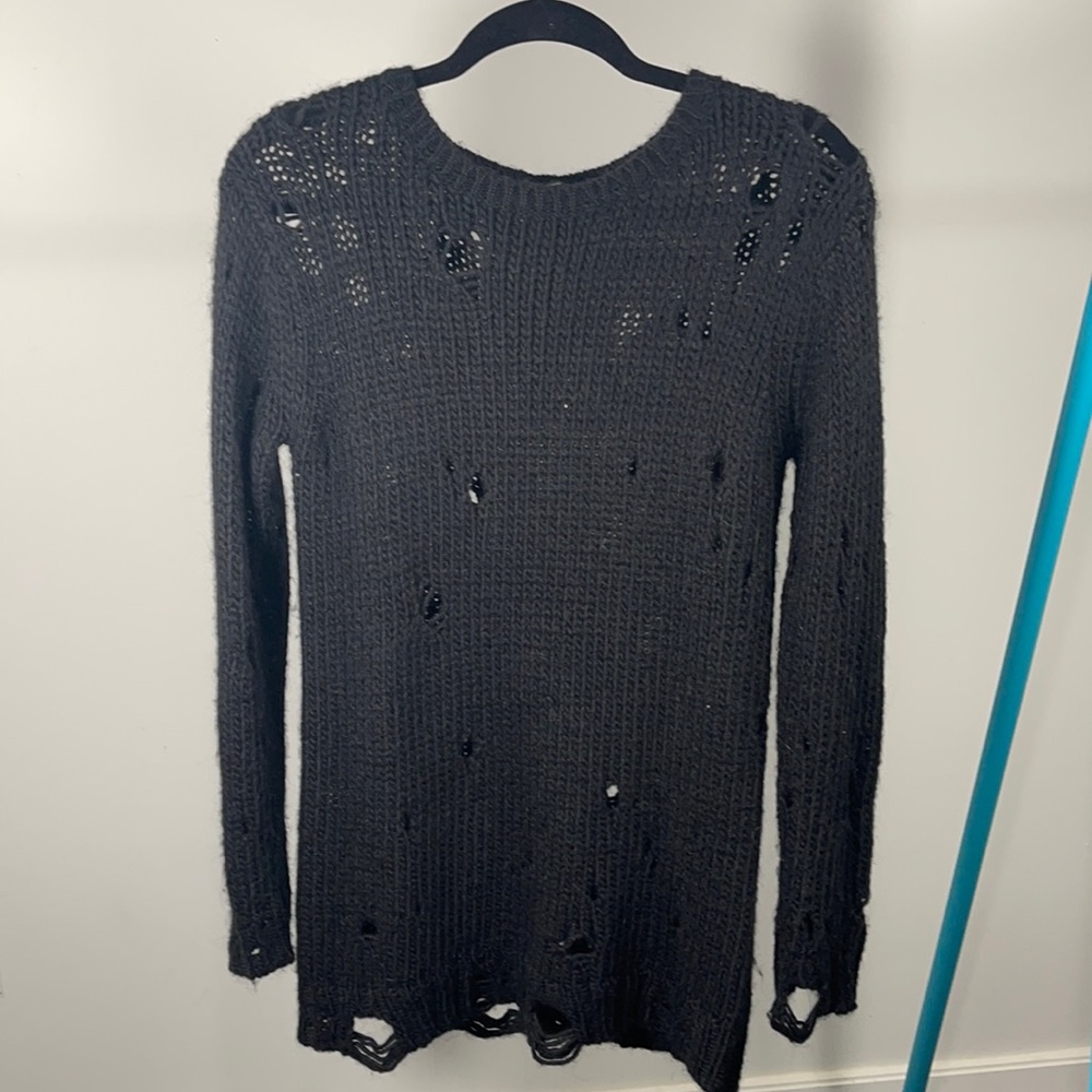Oversized R13 Distressed Black Wool Sweater